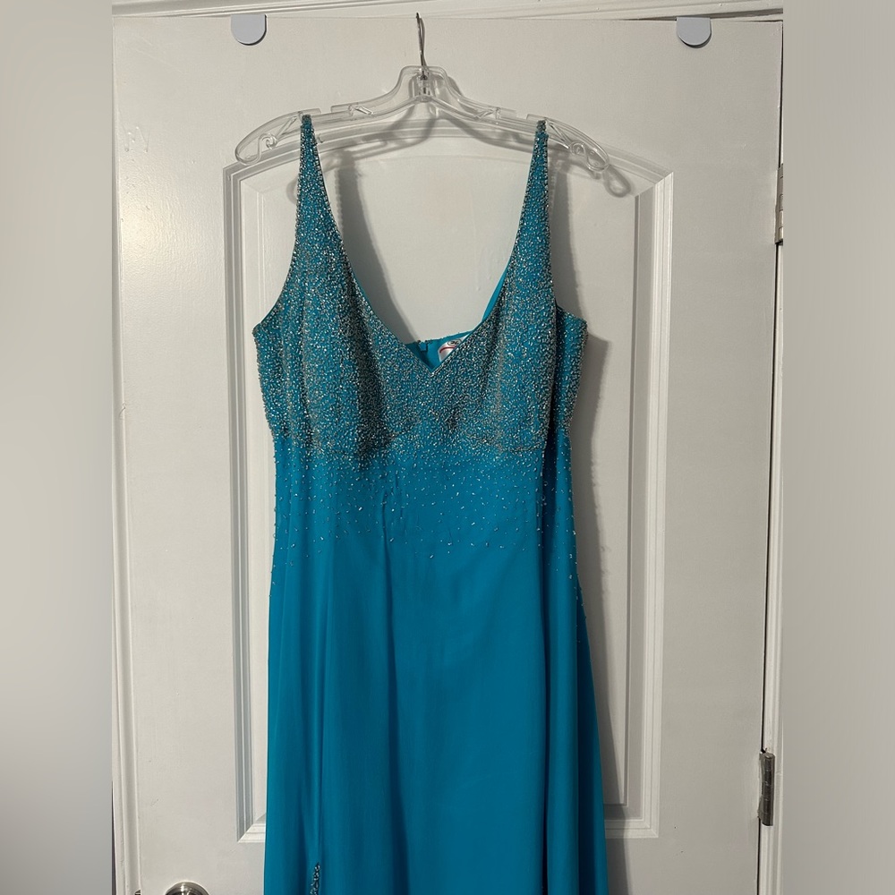 Xcite beaded teal full length gown.